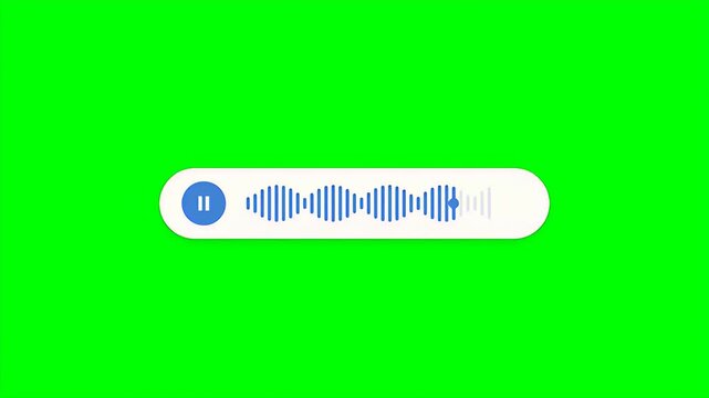 Animated social media voice message interface with a blue audio waveform and a circular playback button