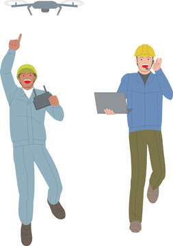 ドローンオペレーターの男性。元気で働くイメージのイラスト。