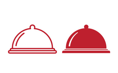 Fototapeta premium Red cloche server line and solid style, on white background, food cover dish cover restaurant kitchen red line solid fill