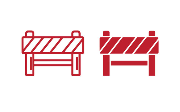 Red construction barriers on white background, two views red barriers roadblocks traffic barriers safety barriers