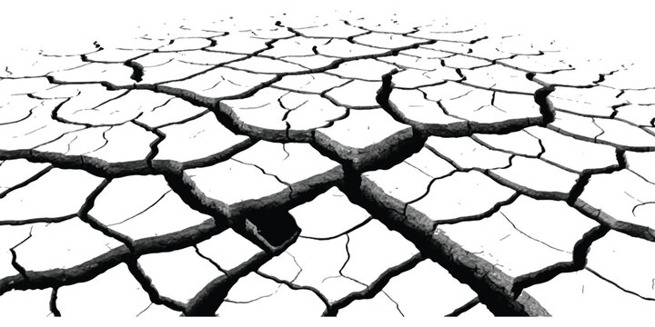 Black and white cracked dry earth texture with deep fissures