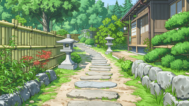 Explore the Tranquil Beauty of a Japanese Landscape Garden with Serene Pathways, Lush Greenery, and Peaceful Atmosphere Perfect for Relaxation and Reflection.