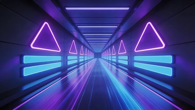 Futuristic corridor with neon lights