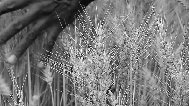 wheat field with hand capturing abundance, rural landscape, and agricultural harvest in warm natural light with people stock footage stock video