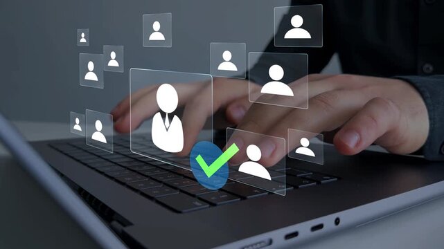 Modern HR management covering recruitment, hiring, employee development, team work, performance and corporate growth. Digital hr system for business operations management.