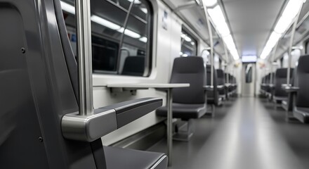 Obraz premium Empty Train Interior with Rows of Seats and Armrests