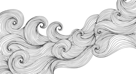 Fototapeta premium Black and white hand-drawn wavy line pattern