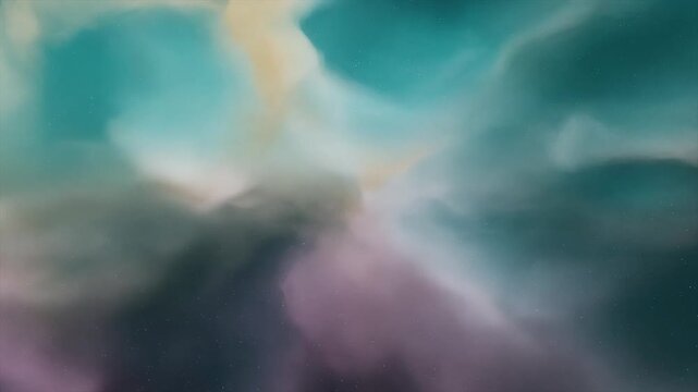 Muted pastel nebula cloudscape teal cream mauve tones blending smooth atmospheric cosmic ambience
