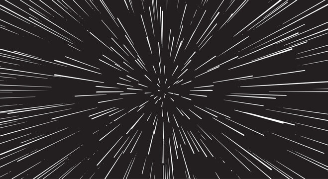 White radial speed lines on black background, warp effect