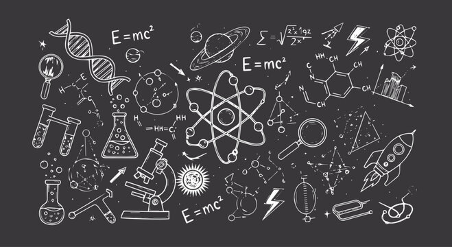 White science and space on black background