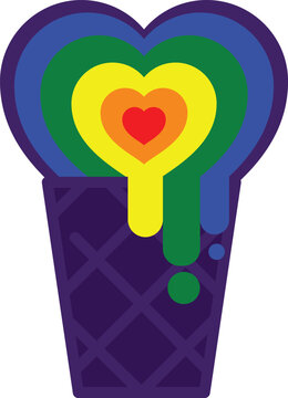 Rainbow Heart Ice Cream Cone Illustration