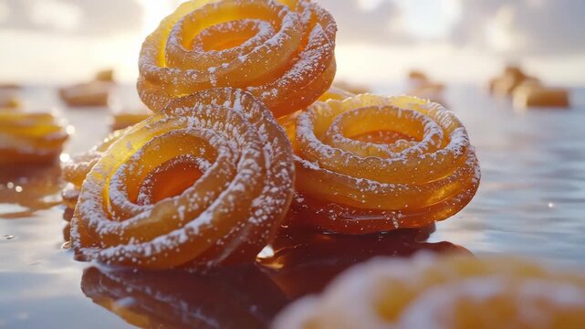 Delicious Jalebi Sweet Dessert Close Up Shot.