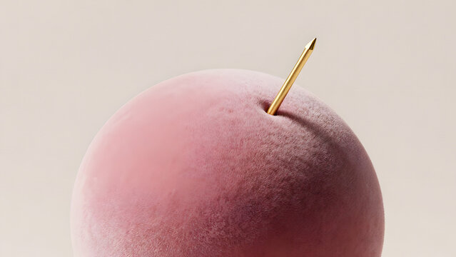 Abstract pink fluffy sphere with a golden needle, mental health concept