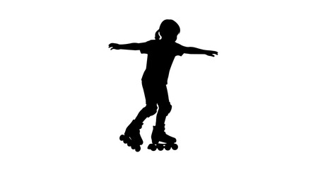 Child silhouette wearing helmet and roller skates, isolated on transparent background