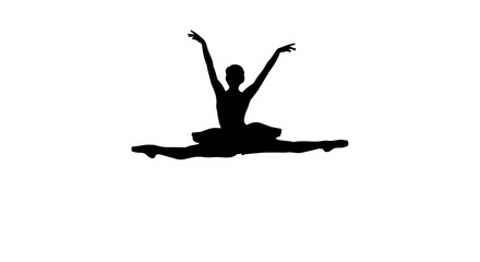 Black silhouette of ballerina performing split leap, isolated on transparent background © Hughes