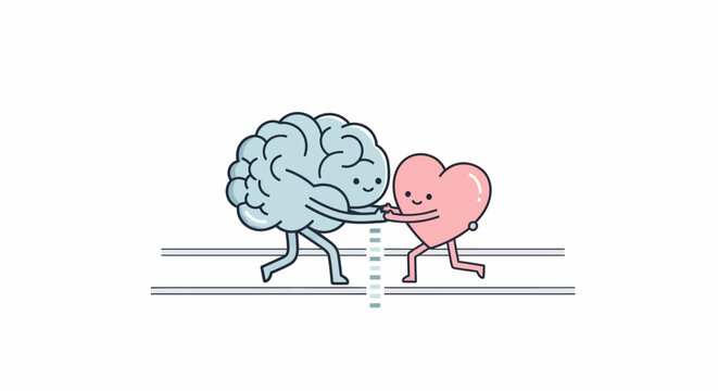 Cartoon brain with legs running on parallel lines