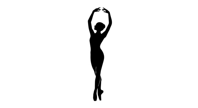 Black silhouette of a graceful ballerina in a ballet pose, isolated on transparent background