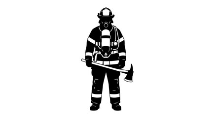 Obraz premium Firefighter in protective gear with axe, isolated on transparent background