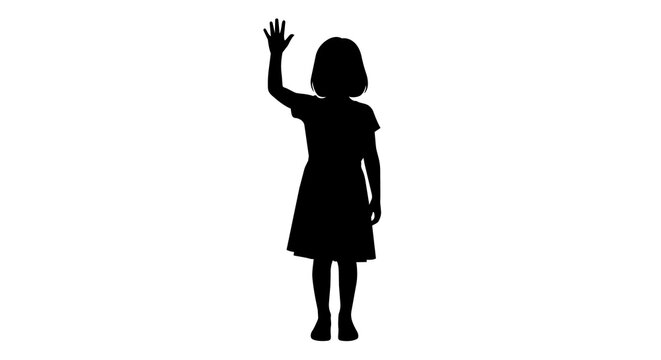 Child silhouette waving hand, isolated on transparent background