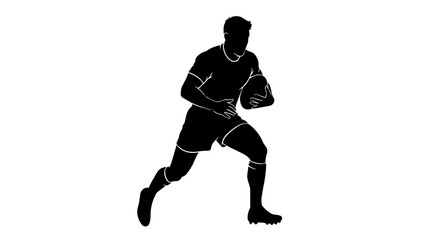 Naklejka premium Black silhouette of a rugby player running with ball, isolated on transparent background