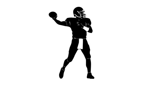 American football player in uniform throwing a ball, isolated on transparent background