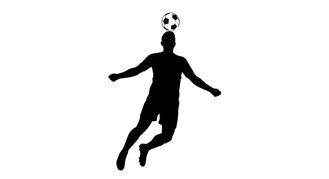 Black silhouette of a soccer player heading a ball, isolated on transparent background