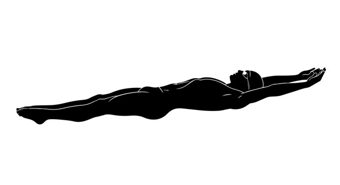 Black silhouette of a swimmer in a streamlined position, isolated on transparent background