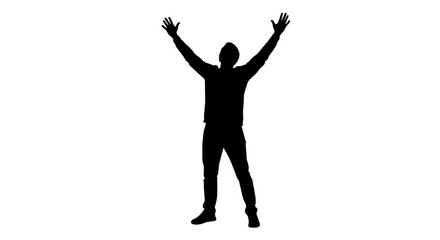 Man silhouette with arms raised in celebration, isolated on transparent background © Hughes