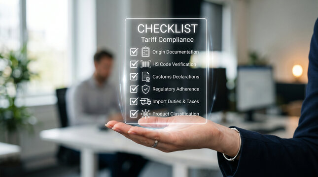 Tariff compliance checklist with risk analysis for import duty and customs control in office