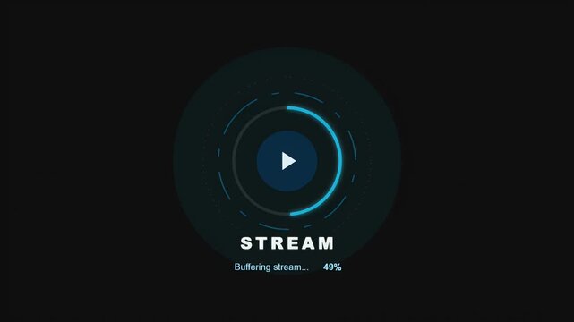 Futuristic blue circular progress bar loading a video stream with percentage indicators on a dark background