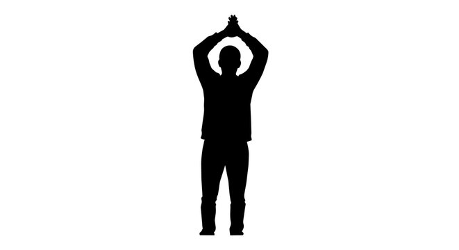Silhouette of a man clapping with hands raised above head, isolated on transparent background