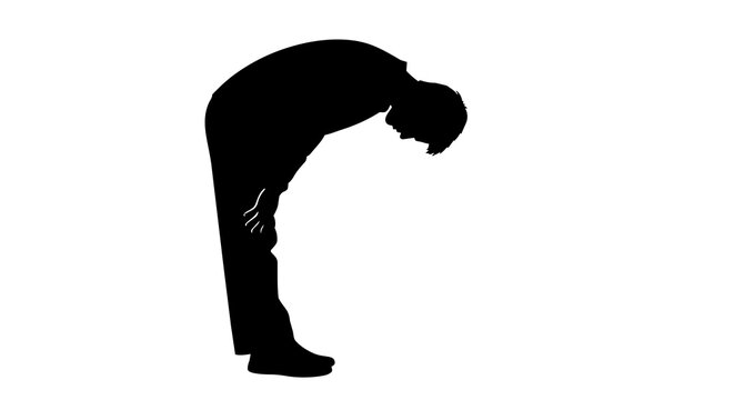 Man bowing deeply in prayer, isolated on transparent background