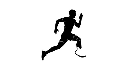 Obraz premium Black silhouette of male runner with prosthetic leg, isolated on transparent background