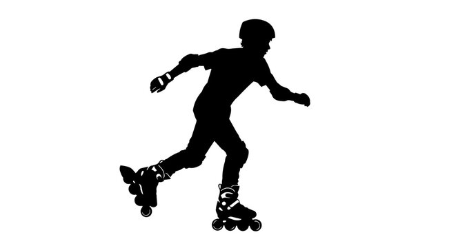 Black silhouette of a person wearing helmet and rollerblades, isolated on transparent background