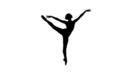 Black silhouette of a ballerina performing a graceful arabesque, isolated on transparent background © Hughes