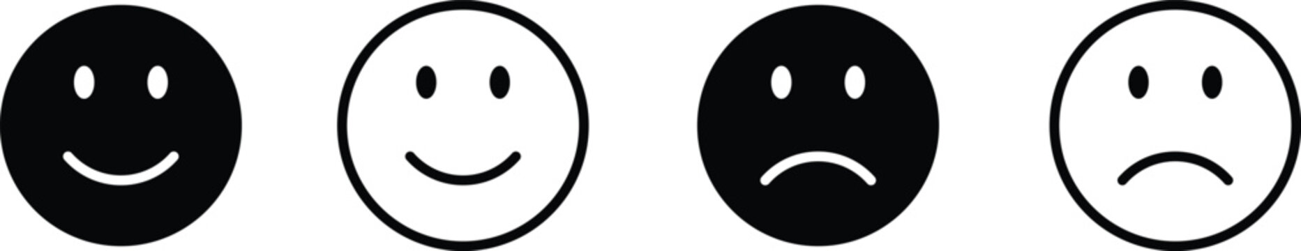 Four emoticon faces with different expressions smiling and frowning