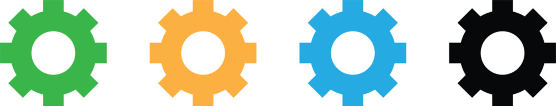 Colorful gear icons in green orange blue and black