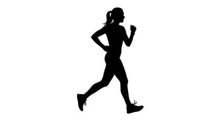 Obraz premium Black silhouette of a woman running, isolated on transparent background