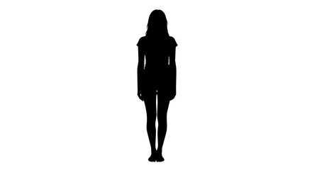 Black silhouette of a young woman standing, isolated on transparent background © Hughes