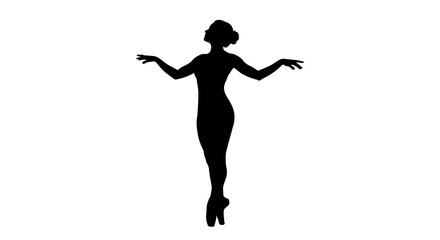 Black silhouette of a ballerina in a graceful pose, isolated on transparent background © Hughes