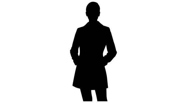 Black silhouette of a person wearing a coat, isolated on transparent background