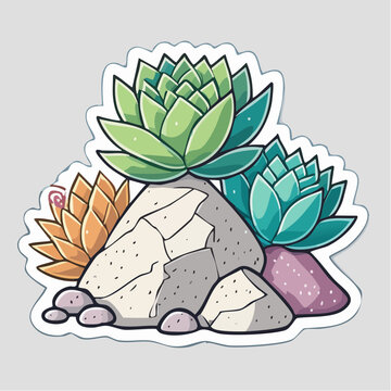 Stylized Succulent Plants Growing on Rocks