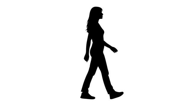 Black silhouette of a woman walking, isolated on transparent background