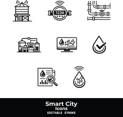 Fototapeta premium Smart City Black Vector Icon Set with Urban Technology and IoT Infrastructure Symbols