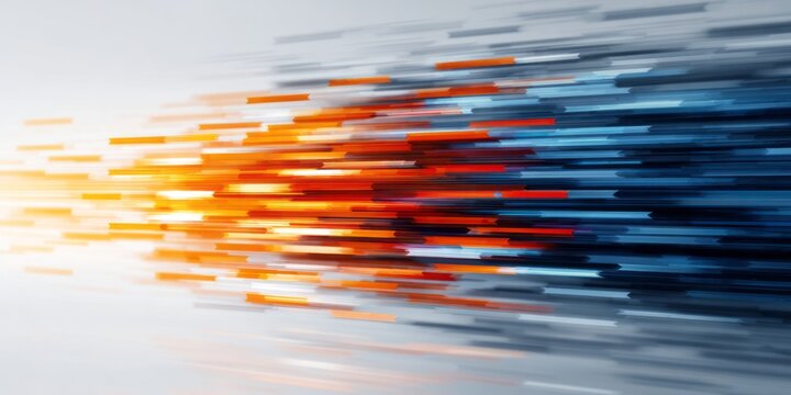 Orange and blue streaks of light move rapidly across a white background.