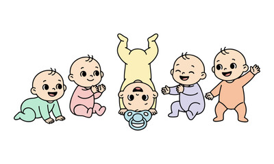 Fototapeta premium Group of Diverse Infants Playing and Crawling Illustration