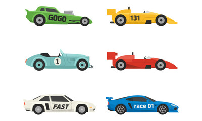 Fototapeta premium Racing car collection flat vector illustration set