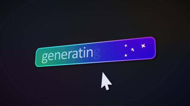 Video animation of a fictional website featuring an artificial intelligence (AI) button that generates content when clicked. Ideal for representing digital creativity.