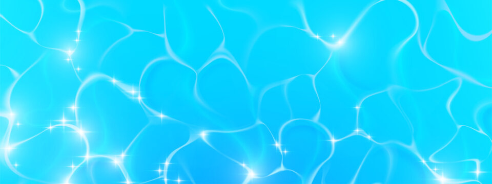 Swimming pool water surface with sunlight reflections pattern and wavy ripples texture, realistic vector background. 3d bright blue, turquoise ocean underwater illustration for sea summer design