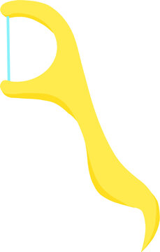 Yellow dental floss pick illustration, oral hygiene and interdental cleaning concept, isolated on white background